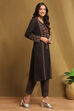 Black Jacquard Printed Straight Winter wear Kurta Set image number 5