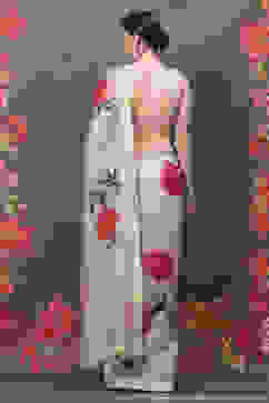 Rohit Bal Off White Silk Blend Embroidered Saree image number 3