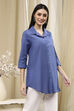Dusk Blue Cotton Blend Solid Straight Shirt Style Kurti image number 4