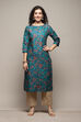 Fuchsia Cotton Straight Printed Kurta image number 5