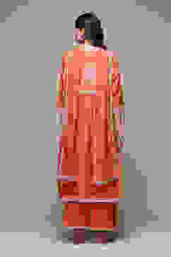 Coral Cotton Blend Gathered Kurta Palazzo Suit Set image number 5