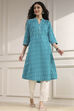 Blue Cotton Ikat Straight Kurta