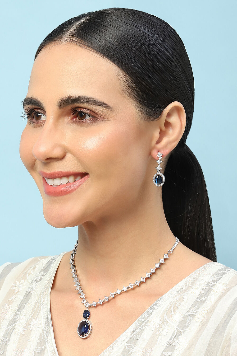 Navy Blue Embellished Necklace Set image number 3