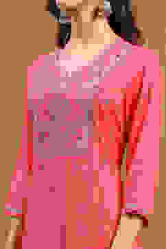 Pink Printed Festive Straight Suit Set image number 1