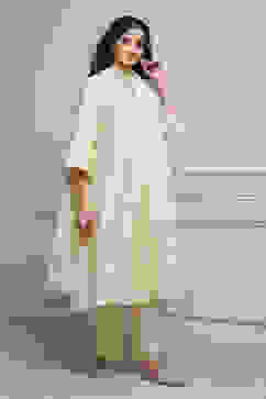 Cream-Colored Silk Metallic Gathered Suit Set image number 5