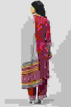 Red LIVA A-Line Kurta Palazzo Suit Set image number 4