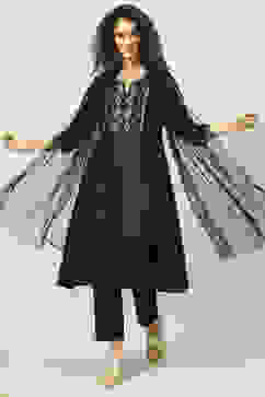 Black Art Silk Anarkali Kurta Pants Suit Set image number 7