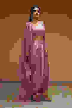 Rose Pink Viscose Organza Fusion Skirt Set image number 5