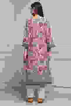 Off White Cotton Straight Printed Kurta image number 3