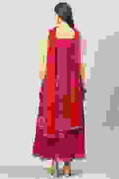 Magenta Cotton Blend Straight Printed Kurta Suit Set image number 5