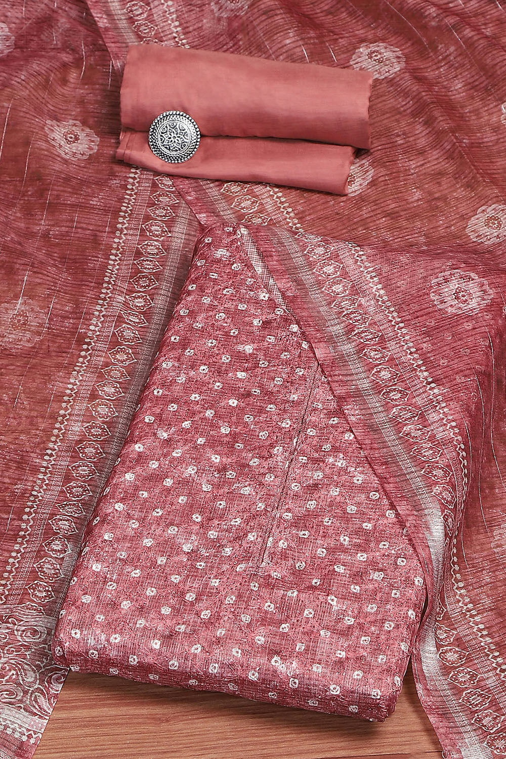 Maroon Cotton Printed Unstitched Suit Set image number 0