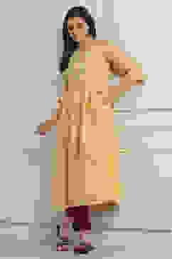 Yellow Polyester Flared Kurta Pants Set image number 0