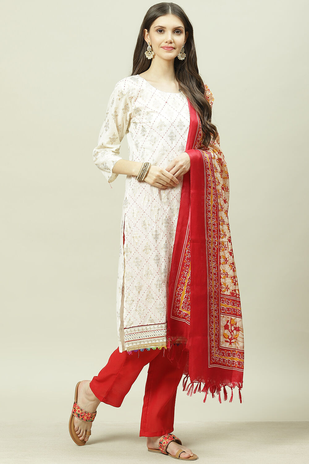 Maroon Cotton Machine Embroidered Unstitched Suit Set image number 6