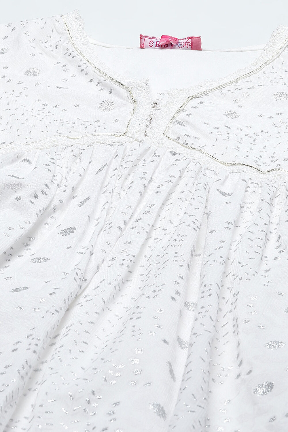 White Cotton Viscose Khadi Print Gathered Suit Set image number 1