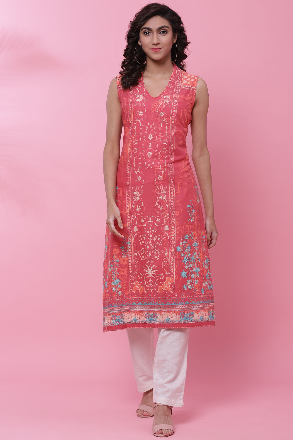 Purple Cotton Straight Printed Kurta image number 0