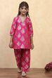 Fuchsia Art Silk Flared Kurta Pants Set