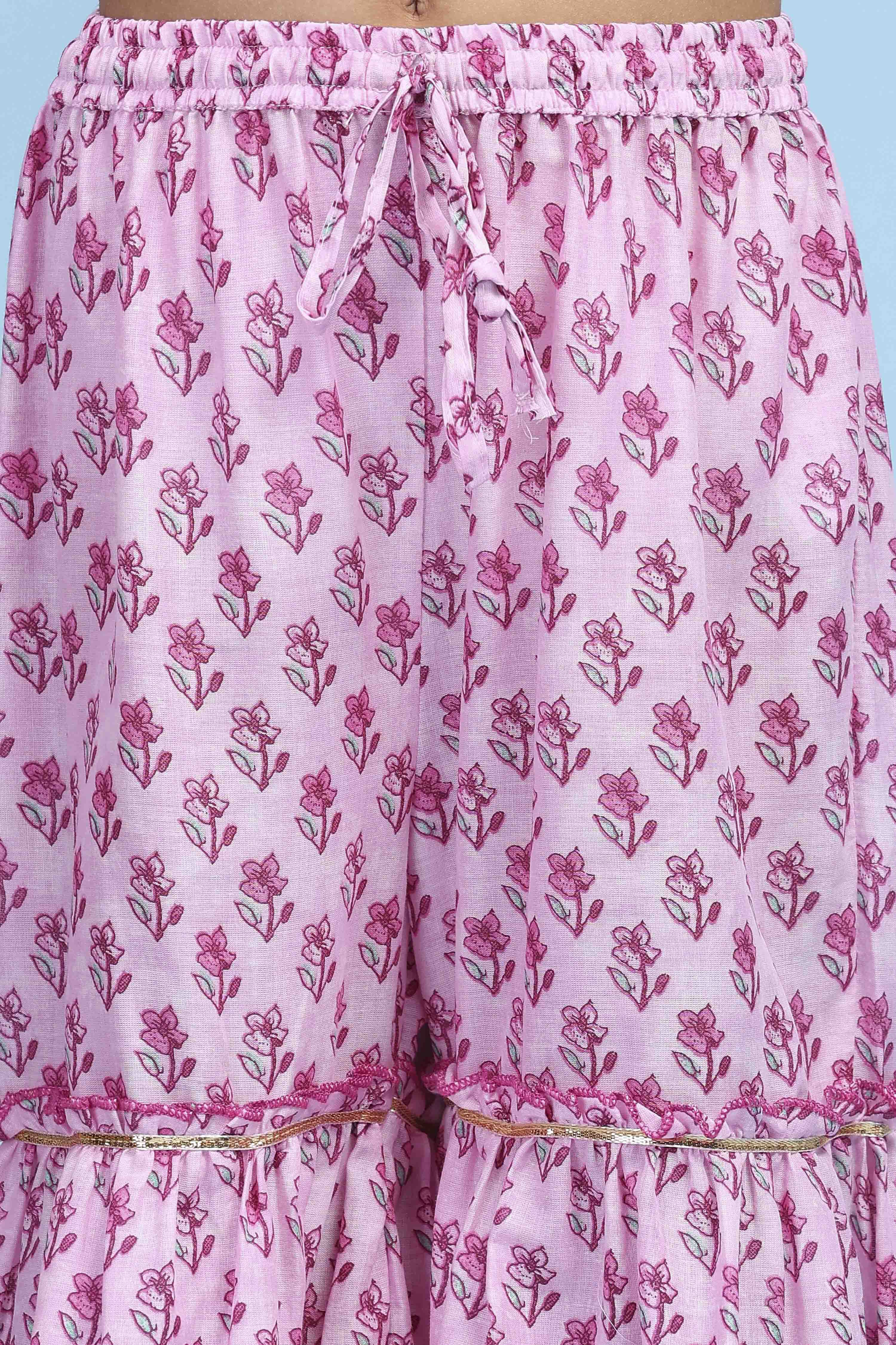 Pink Cotton Printed Straight Garara Suit Set image number 2