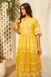 Yellow Cotton Embroidered Tiered Dress image number 6