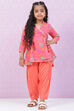 Orange Cotton Flared Printed Kurta Set image number 0