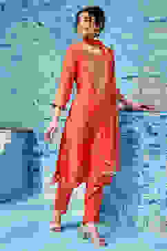 Brick Red Polyester Straight Suit Set image number 6