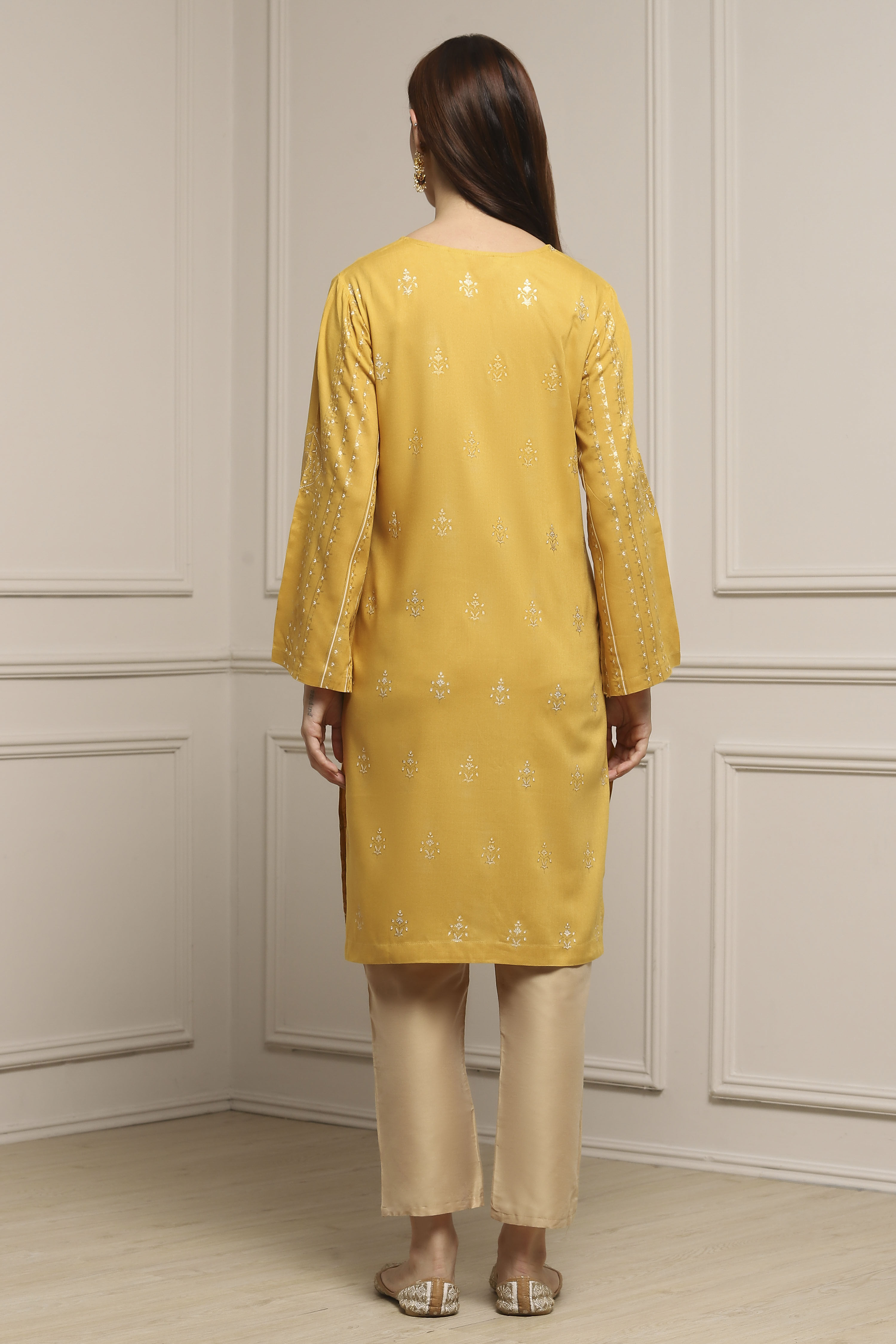 Yellow Rayon Straight Printed Kurta image number 3