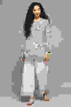 White Rayon Flax Palazzo image number 0