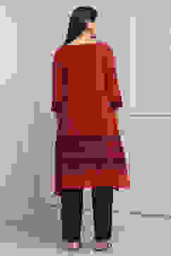 Red Cotton A-Line Kurta Pants Set image number 4
