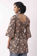 Black Cotton Floral Printed Lace-Up Back Kurti image number 3