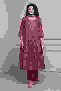 Magenta Cotton Printed Anarkali Suit Set image number 6