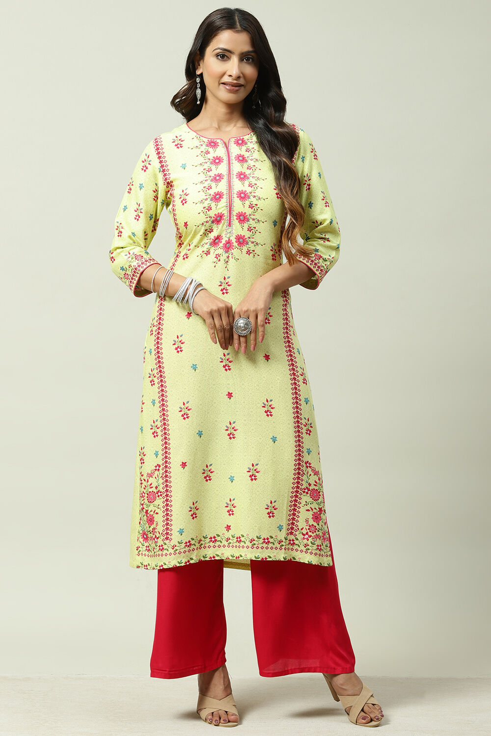 Lime Cotton Straight Kurta image number 0