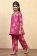Fuchsia Art Silk Flared Kurta Pants Set image number 3