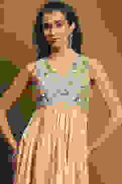 Beige Silk Chanderi Embroidered Asymmetric Suit Set image number 1