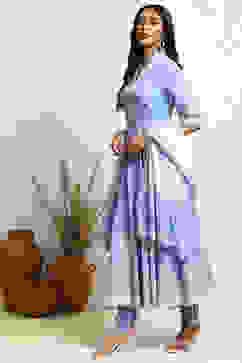 Powder Blue Printed Cotton Anarkali Suit Set image number 3