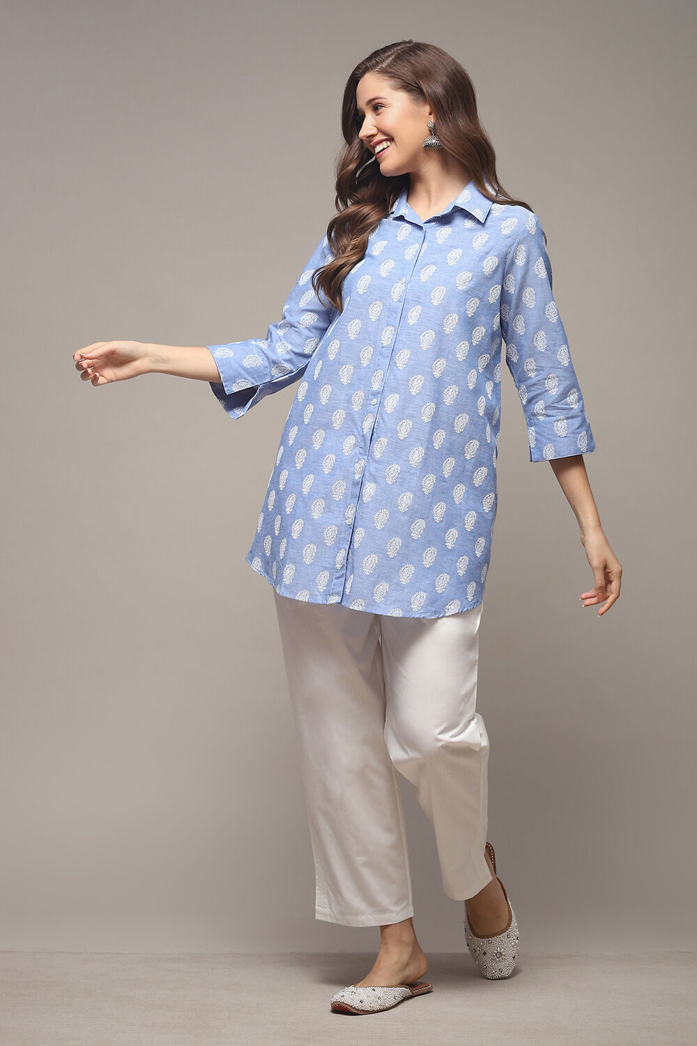 Powder Blue Cotton Printed Shirt image number 0