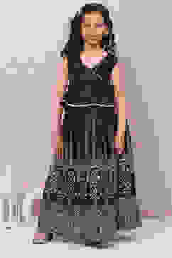 Black Art Silk Flared Lehenga image number 0