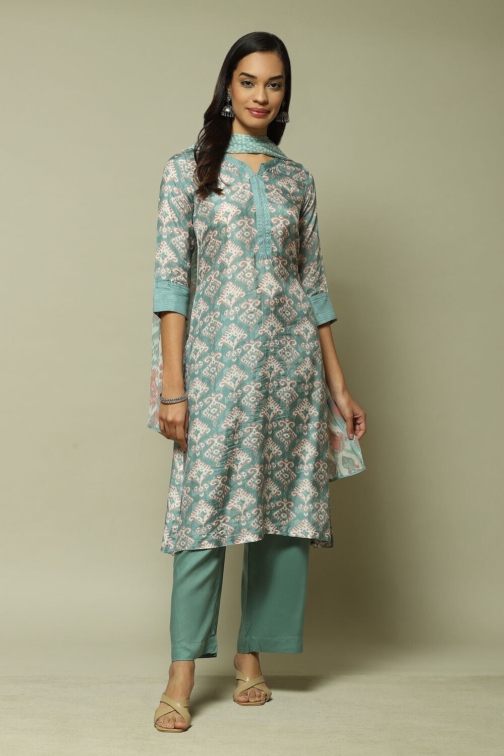 Sea Green Modal Straight Kurta Palazzo Suit Set image number 1