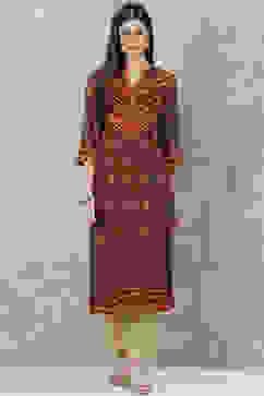 Rust Bottle Green Rayon Straight Printed Kurta image number 0