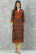 Rust Bottle Green Rayon Straight Printed Kurta