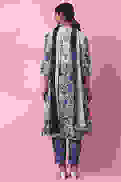 White and Blue Cotton Flared Kurta Slim Pant Suit Set image number 4