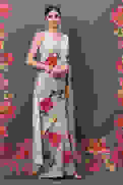 Rohit Bal Off White Silk Blend Embroidered Saree image number 0