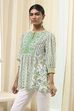 Green and White Pleated Short Kurta image number 2