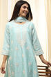 Aqua Cotton Silk Embroidered Straight Suit Set image number 1
