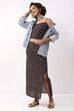 Black Cotton Floral Straight Maxi Skirt image number 0