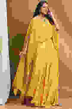 Yellow Embroidered Fusion Set image number 5
