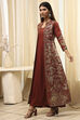 Earthy Brown Printed Layered Cape Dress image number 3