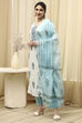 Blue Cotton Hand Block Print Unstitched Suit Set image number 5
