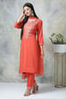 Lime Green Rayon Straight Kurta Regular Pant Suit Set image number 0