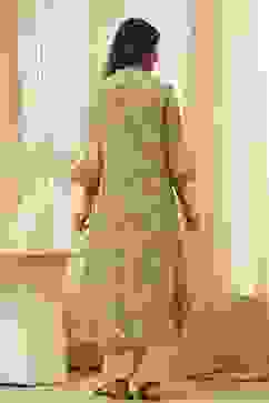 Beige Pure Cotton Floral Kalidar Kurta Set image number 4