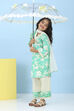 Green Cotton Floral Lace Trim Straight Suit Set