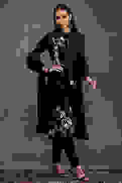 Rohit Bal Black Silk Chanderi Floral Straight Suit Set image number 6